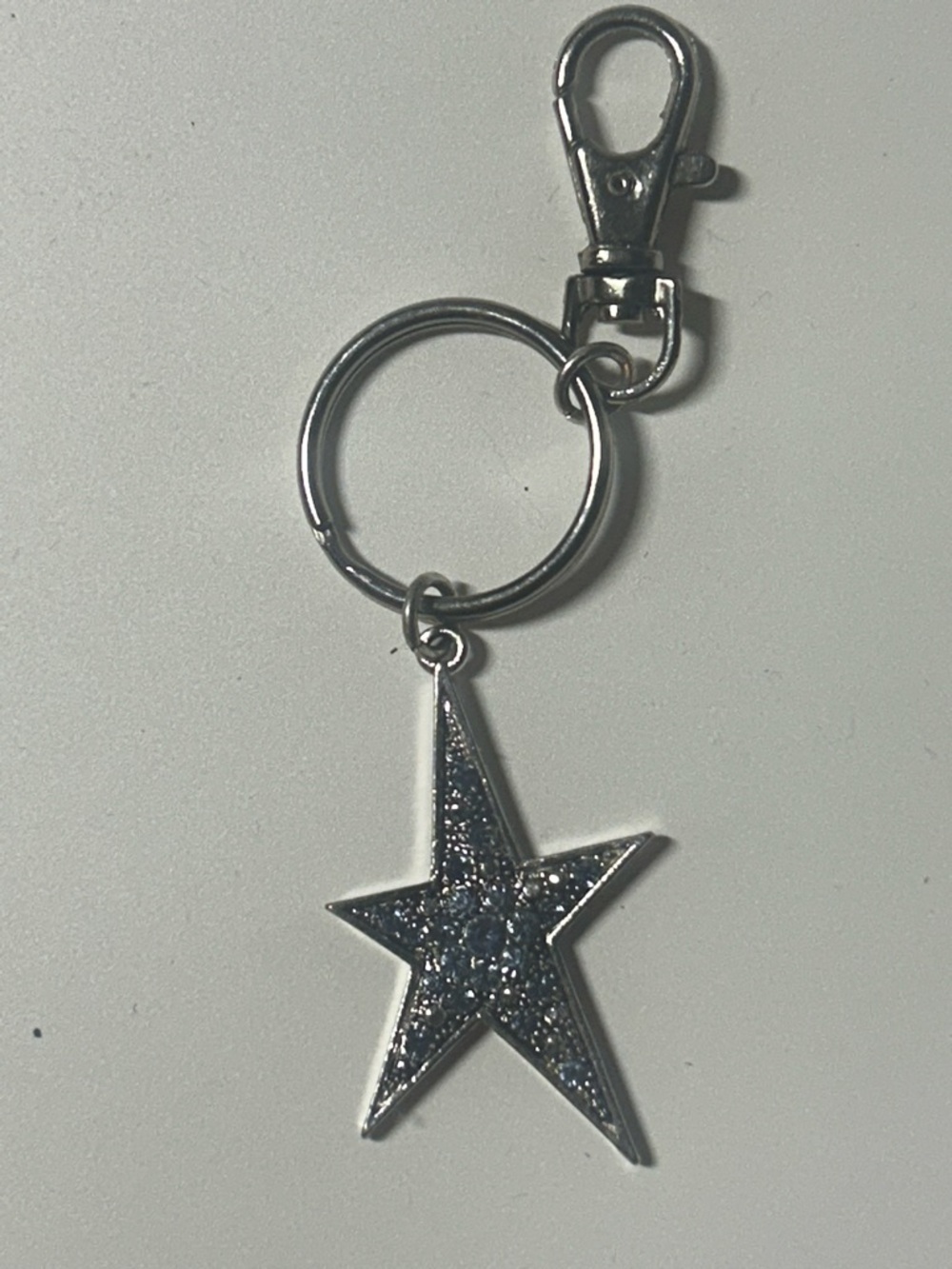 Silver Star Keychain with Glitter Accent